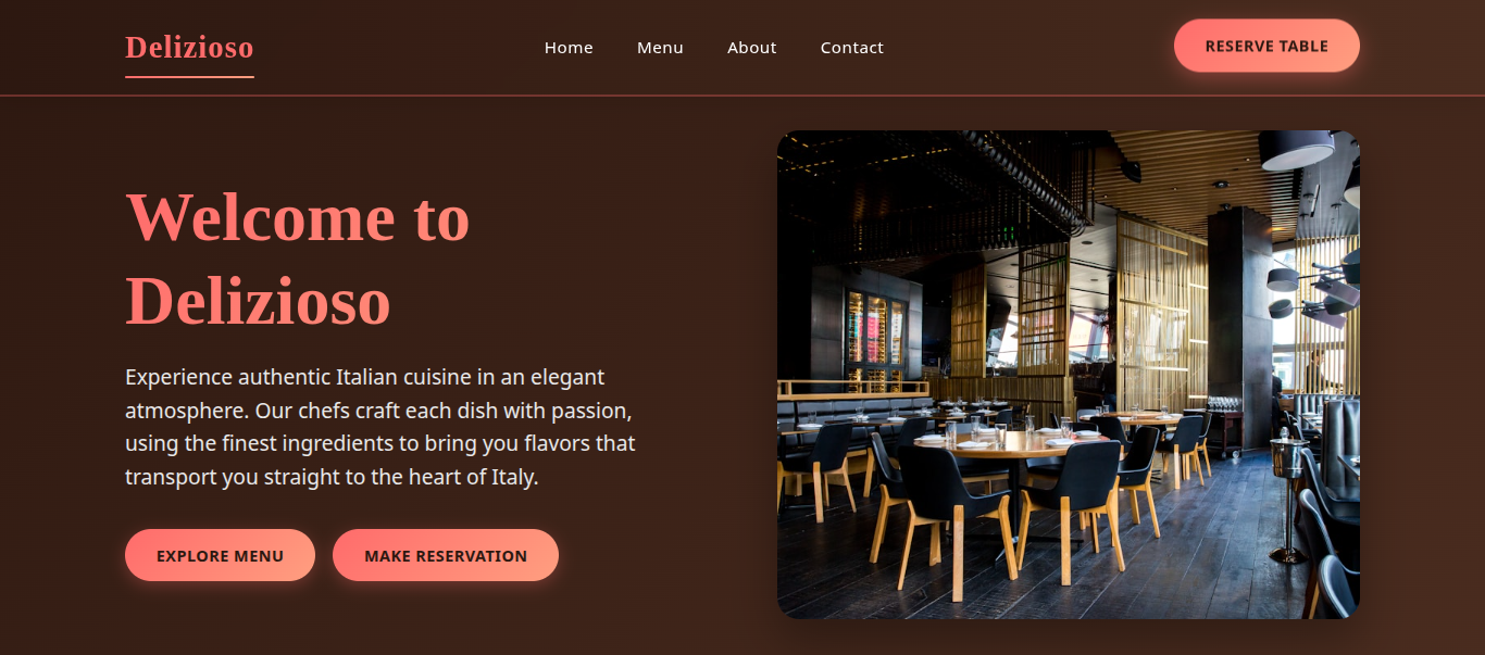 Restaurant website screenshot